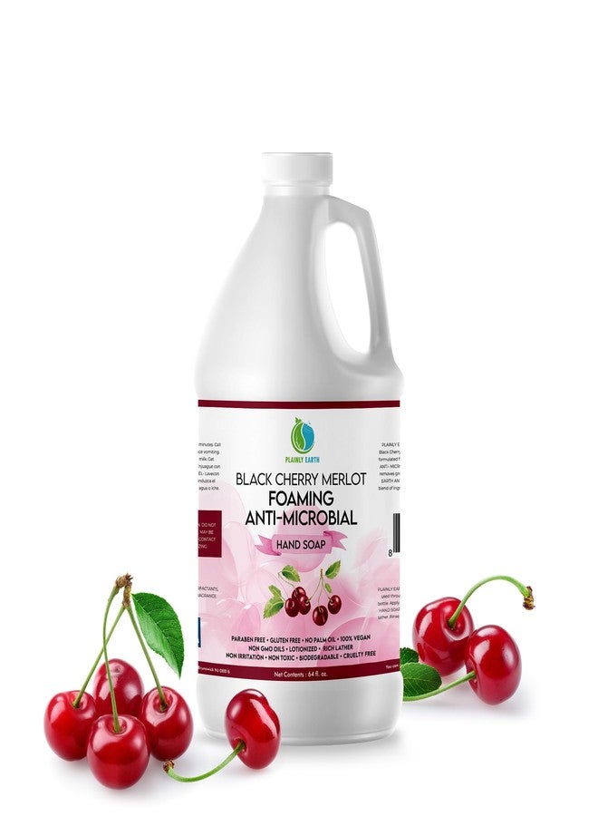 Plainly Earth AntiMicrobial Hand Soap - Antibacterial Hand Soap Moisturizing - Liquid Hand Soap Refill Antibacterial - Moisturizing Hand Soap Antibacterial - Gentle Foaming Hand Soap - Black Cherry Merlot, 64 oz - Image 1